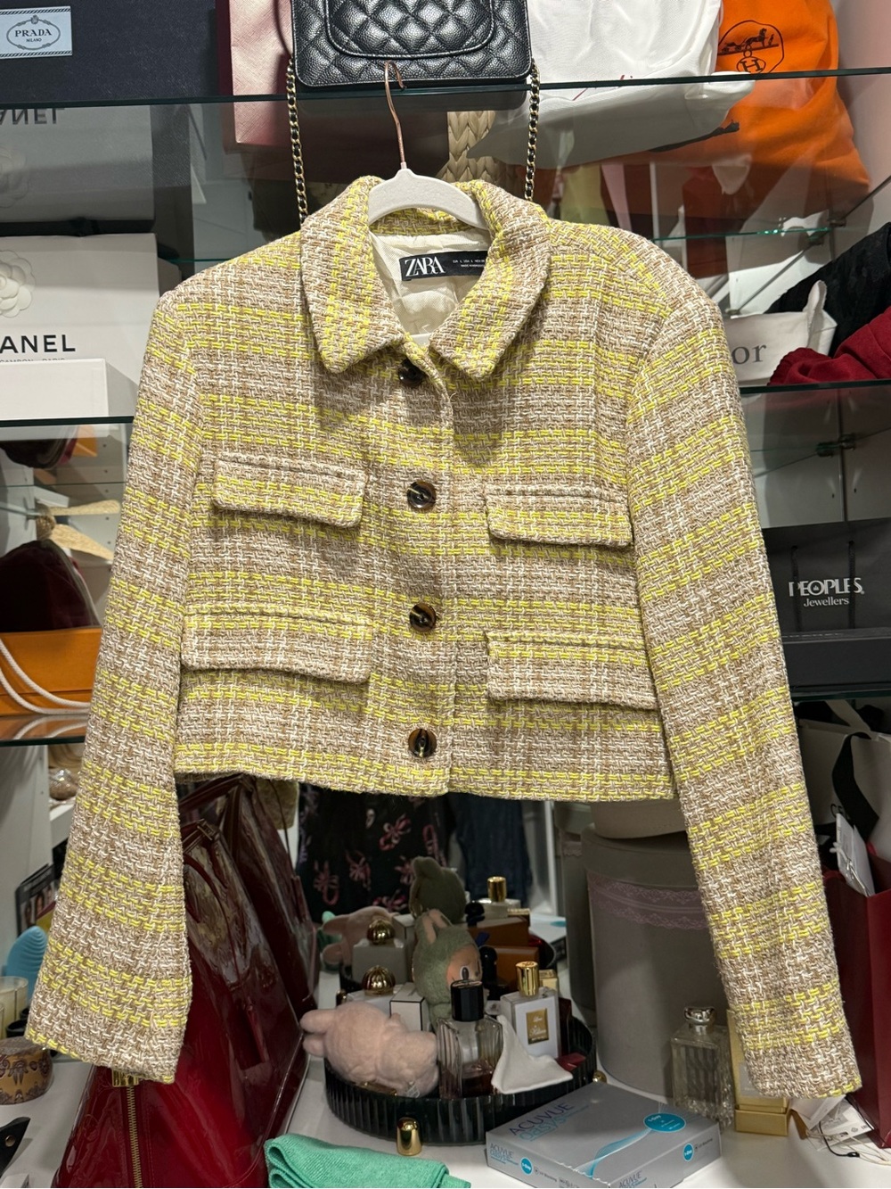 Zara Yellow & Cream Tweed Cropped Jacket